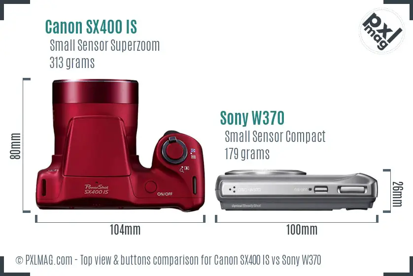 Canon SX400 IS vs Sony W370 top view buttons comparison