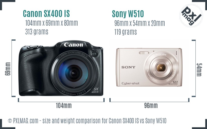 Canon SX400 IS vs Sony W510 size comparison Canon SX400 IS vs Sony W510 size comparison
