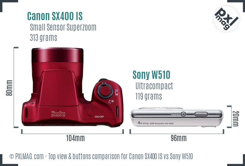 Canon SX400 IS vs Sony W510 top view buttons comparison