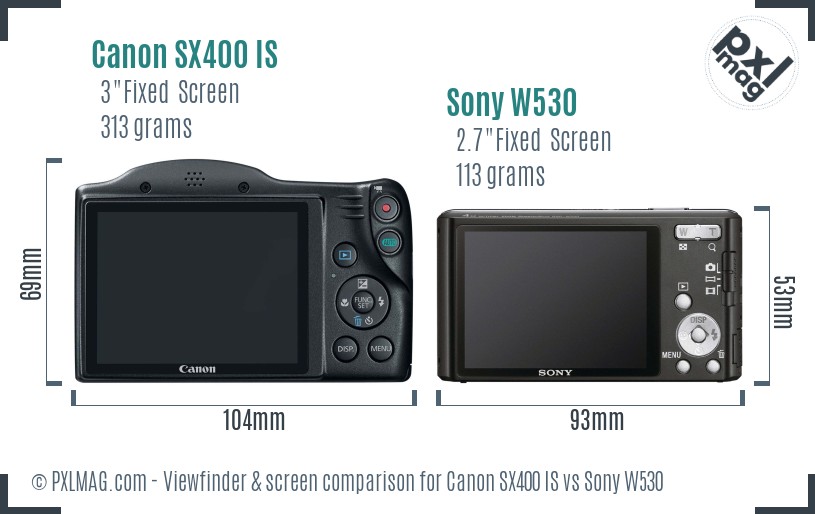 Canon SX400 IS vs Sony W530 Screen and Viewfinder comparison