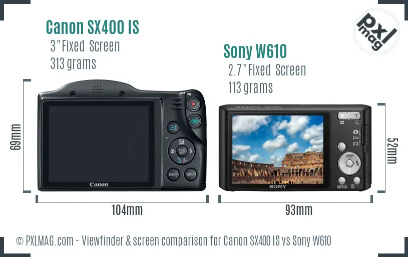 Canon SX400 IS vs Sony W610 Screen and Viewfinder comparison Canon SX400 IS vs Sony W610 Screen and Viewfinder comparison