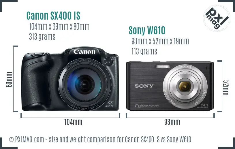 Canon SX400 IS vs Sony W610 size comparison Canon SX400 IS vs Sony W610 size comparison
