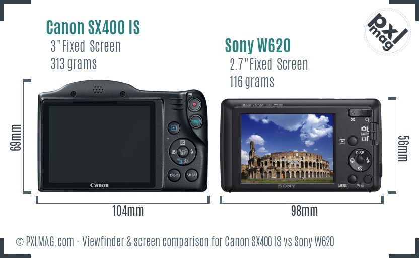 Canon SX400 IS vs Sony W620 Screen and Viewfinder comparison