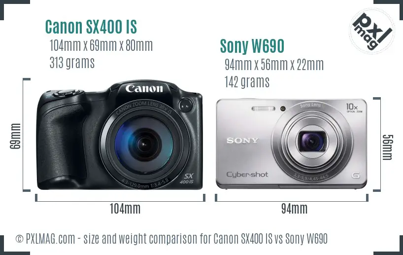 Canon SX400 IS vs Sony W690 size comparison Canon SX400 IS vs Sony W690 size comparison