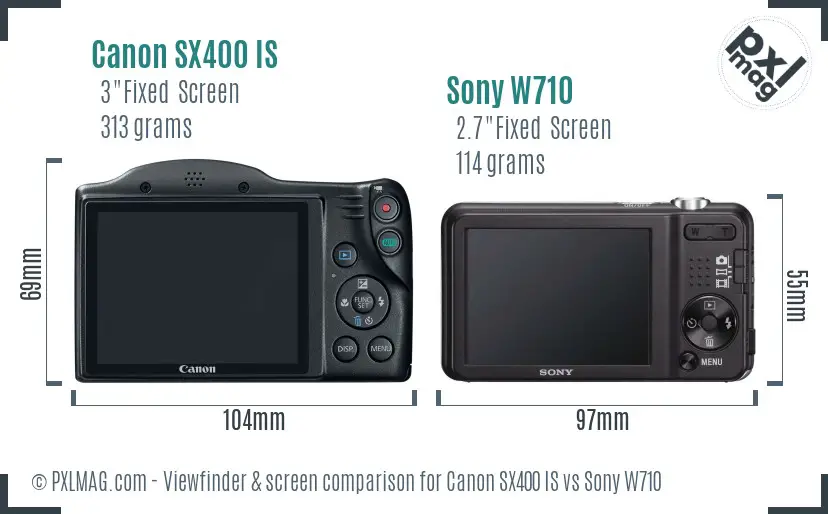 Canon SX400 IS vs Sony W710 Screen and Viewfinder comparison
