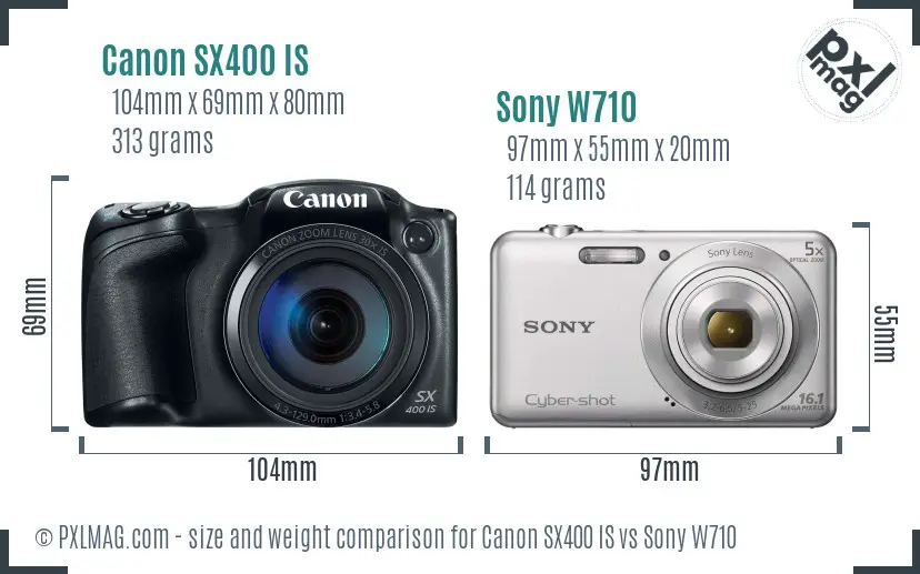 Canon SX400 IS vs Sony W710 size comparison