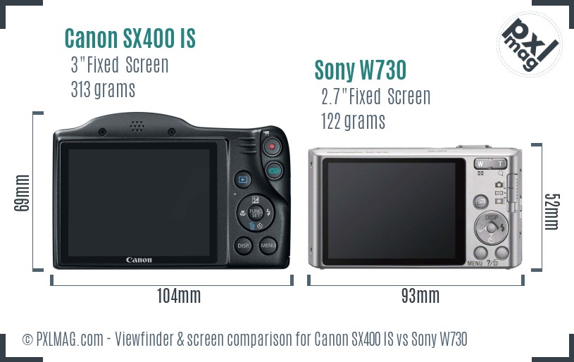 Canon SX400 IS vs Sony W730 Screen and Viewfinder comparison