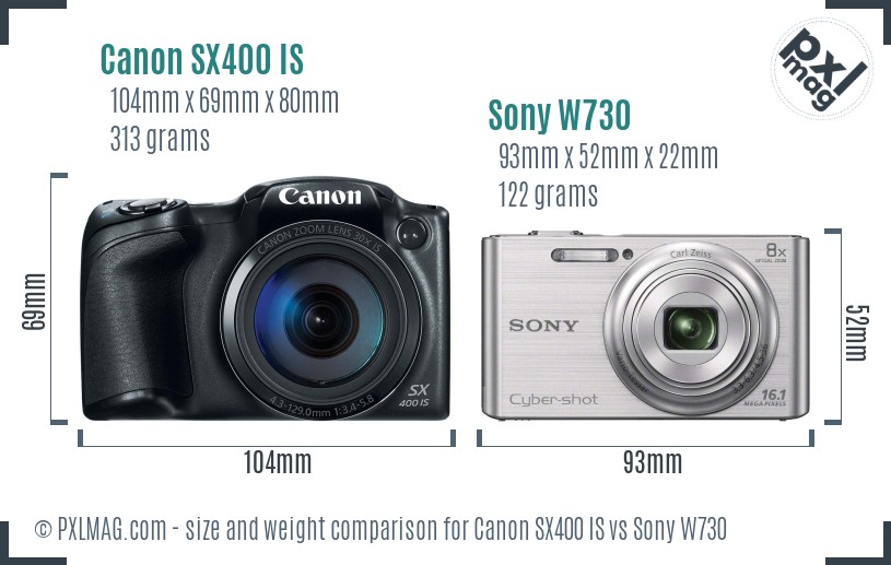 Canon SX400 IS vs Sony W730 size comparison