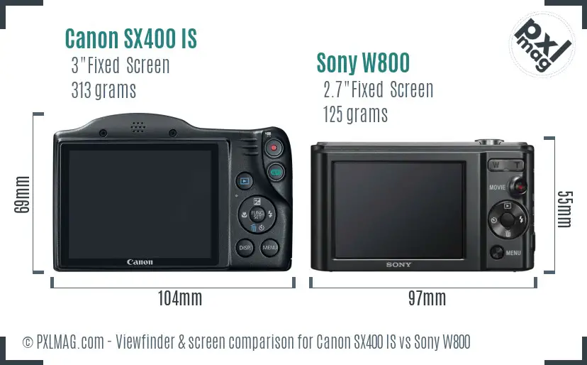 Canon SX400 IS vs Sony W800 Screen and Viewfinder comparison