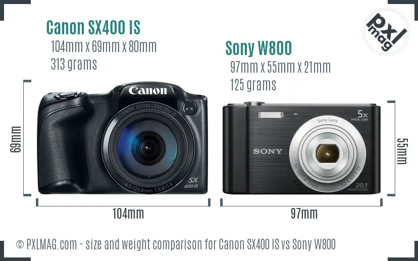 Canon SX400 IS vs Sony W800 size comparison