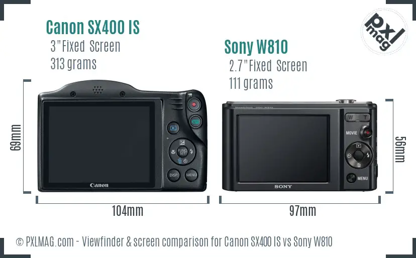 Canon SX400 IS vs Sony W810 Screen and Viewfinder comparison