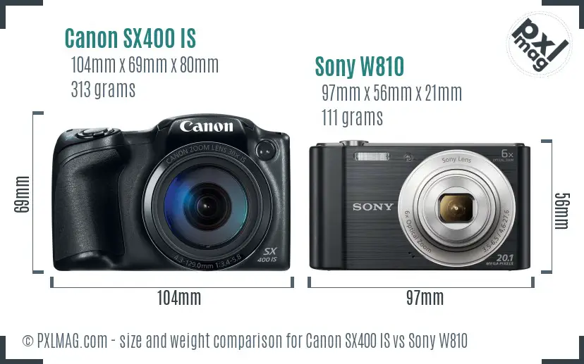Canon SX400 IS vs Sony W810 size comparison