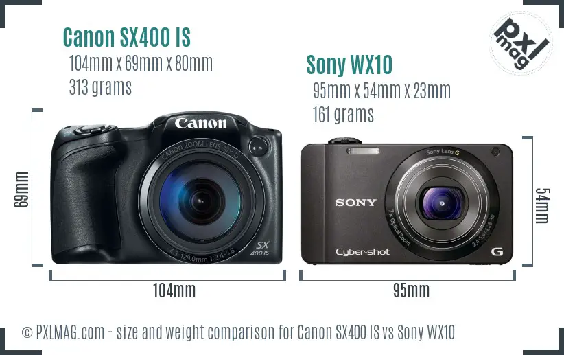 Canon SX400 IS vs Sony WX10 size comparison