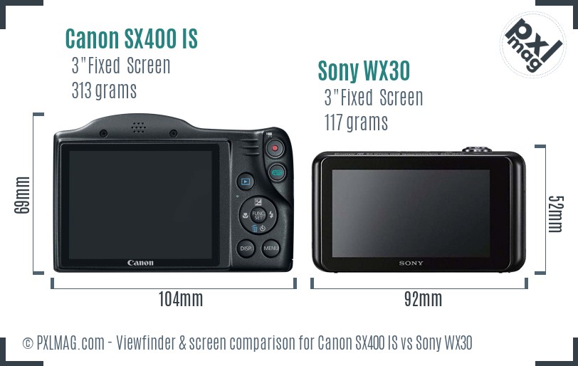 Canon SX400 IS vs Sony WX30 Screen and Viewfinder comparison
