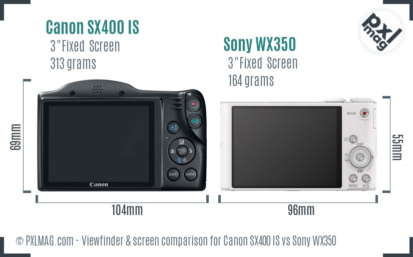 Canon SX400 IS vs Sony WX350 Screen and Viewfinder comparison