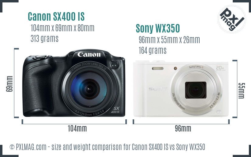 Canon SX400 IS vs Sony WX350 size comparison