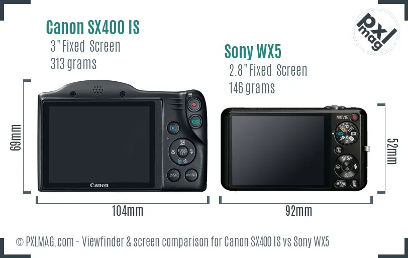 Canon SX400 IS vs Sony WX5 Screen and Viewfinder comparison
