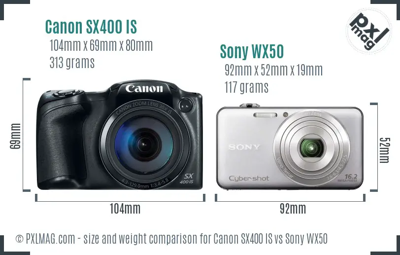 Canon SX400 IS vs Sony WX50 size comparison Canon SX400 IS vs Sony WX50 size comparison