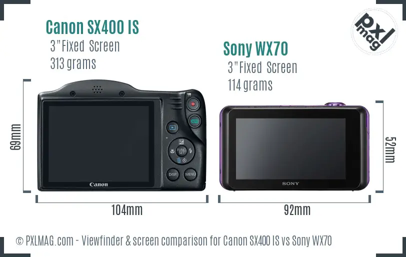 Canon SX400 IS vs Sony WX70 Screen and Viewfinder comparison