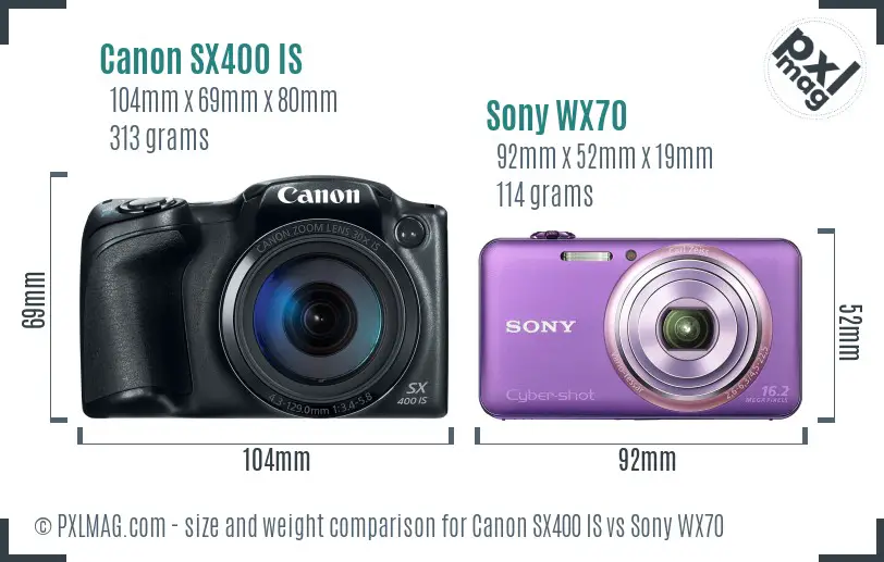 Canon SX400 IS vs Sony WX70 size comparison