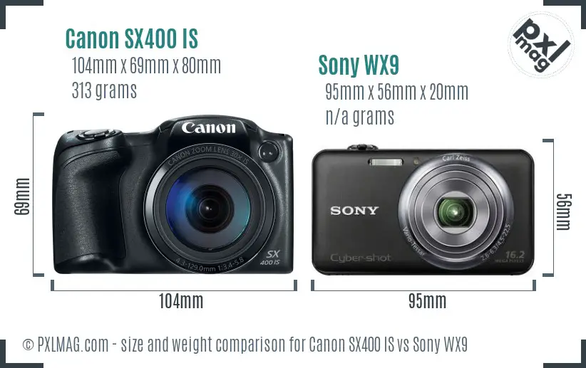Canon SX400 IS vs Sony WX9 size comparison