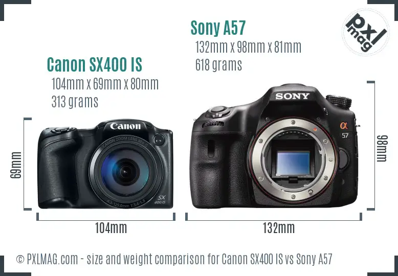 Canon SX400 IS vs Sony A57 size comparison Canon SX400 IS vs Sony A57 size comparison