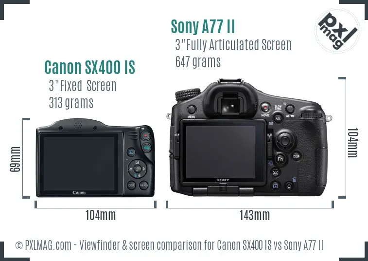 Canon SX400 IS vs Sony A77 II Screen and Viewfinder comparison
