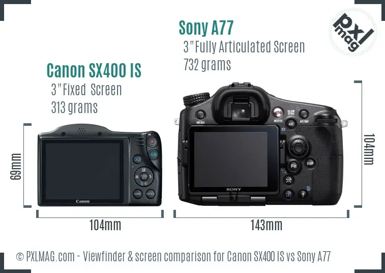 Canon SX400 IS vs Sony A77 Screen and Viewfinder comparison
