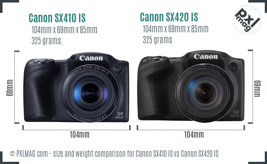 Canon SX410 IS vs Canon SX420 IS size comparison