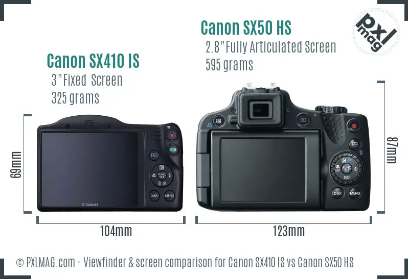 Canon SX410 IS vs Canon SX50 HS Screen and Viewfinder comparison