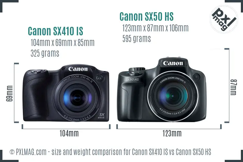 Canon SX410 IS vs Canon SX50 HS size comparison