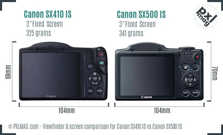 Canon SX410 IS vs Canon SX500 IS Screen and Viewfinder comparison
