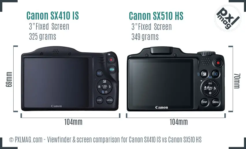 Canon SX410 IS vs Canon SX510 HS Screen and Viewfinder comparison