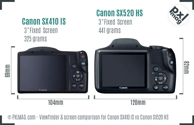 Canon SX410 IS vs Canon SX520 HS Screen and Viewfinder comparison