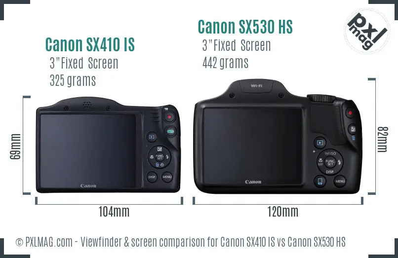 Canon SX410 IS vs Canon SX530 HS Screen and Viewfinder comparison