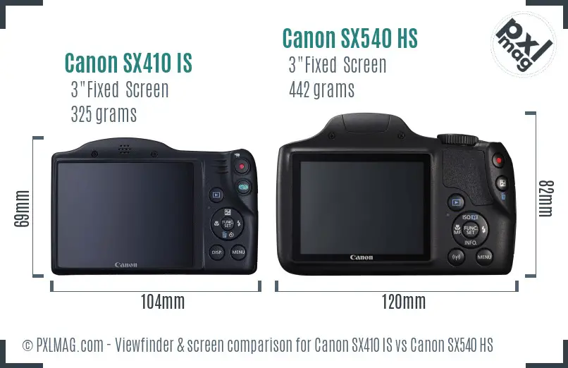 Canon SX410 IS vs Canon SX540 HS Screen and Viewfinder comparison