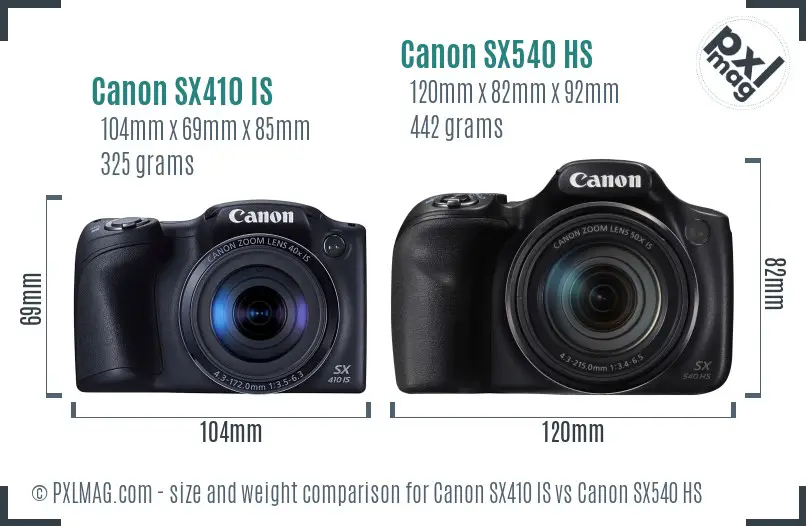 Canon SX410 IS vs Canon SX540 HS size comparison