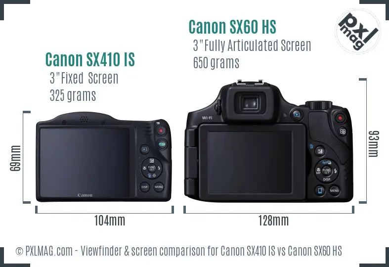 Canon SX410 IS vs Canon SX60 HS Screen and Viewfinder comparison