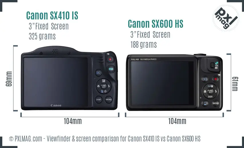 Canon SX410 IS vs Canon SX600 HS Screen and Viewfinder comparison