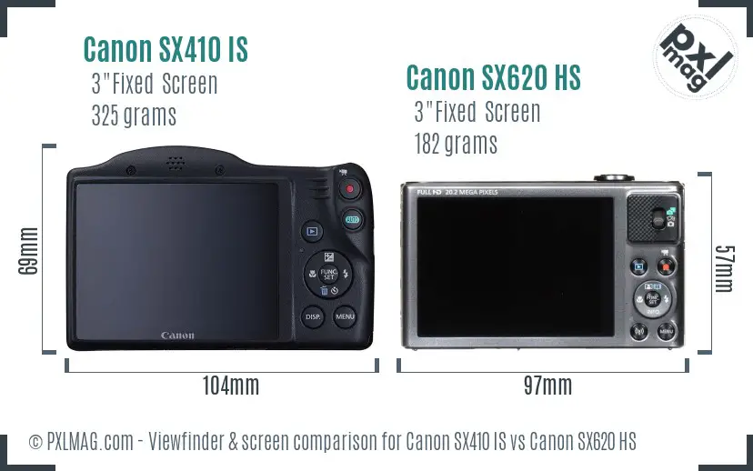 Canon SX410 IS vs Canon SX620 HS Screen and Viewfinder comparison
