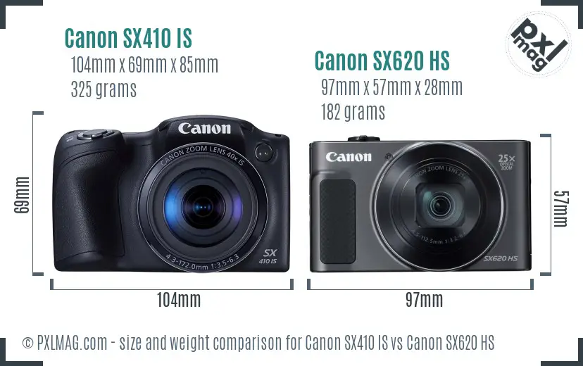 Canon SX410 IS vs Canon SX620 HS size comparison