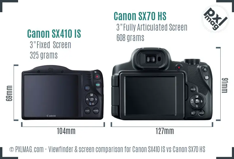 Canon SX410 IS vs Canon SX70 HS Screen and Viewfinder comparison