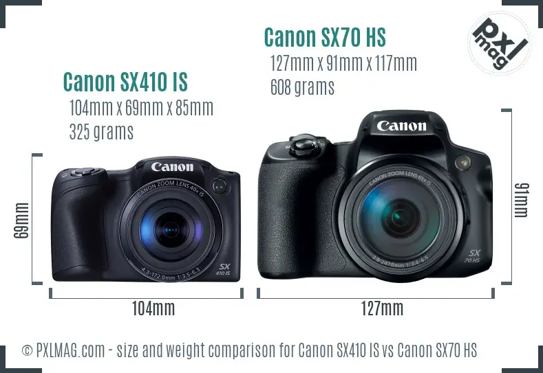 Canon SX410 IS vs Canon SX70 HS size comparison