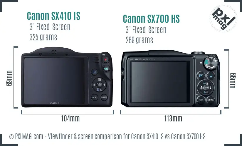 Canon SX410 IS vs Canon SX700 HS Screen and Viewfinder comparison