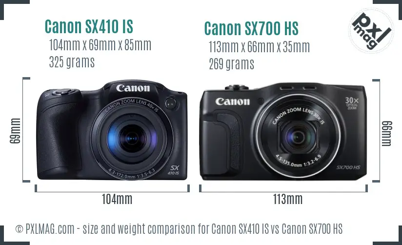 Canon SX410 IS vs Canon SX700 HS size comparison