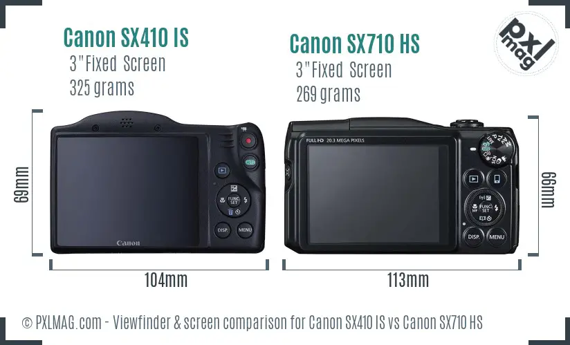 Canon SX410 IS vs Canon SX710 HS Screen and Viewfinder comparison