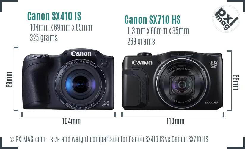 Canon SX410 IS vs Canon SX710 HS size comparison