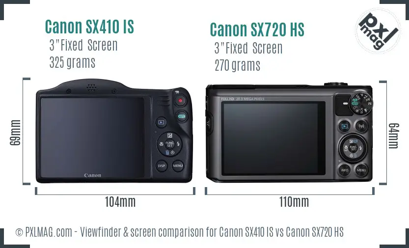 Canon SX410 IS vs Canon SX720 HS Screen and Viewfinder comparison