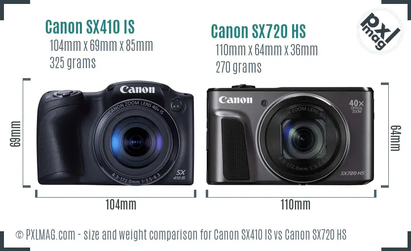 Canon SX410 IS vs Canon SX720 HS size comparison