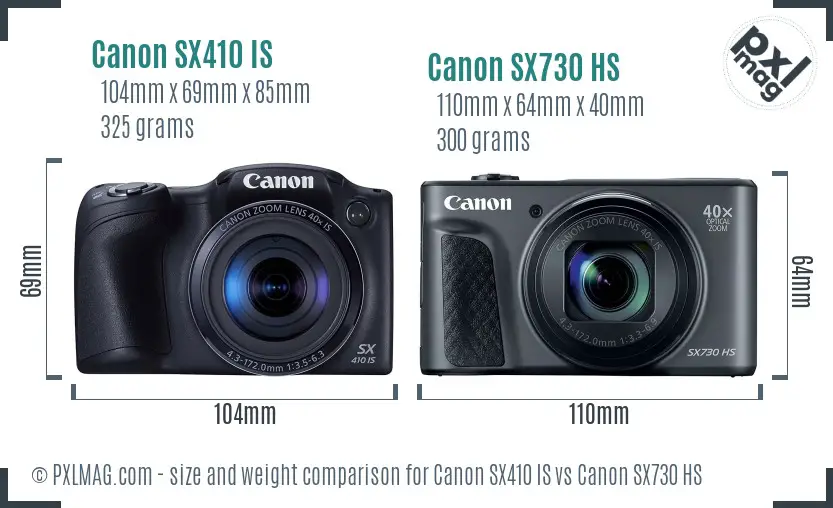 Canon SX410 IS vs Canon SX730 HS size comparison